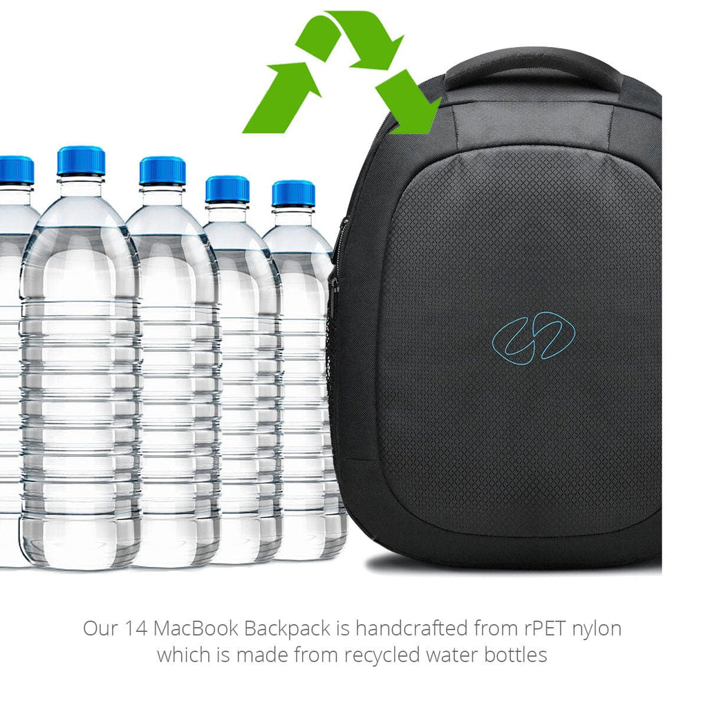 The MacCase MacBook Pro 14 Backpack is crafted from rPET nylon which is made from recycled plastic bottles