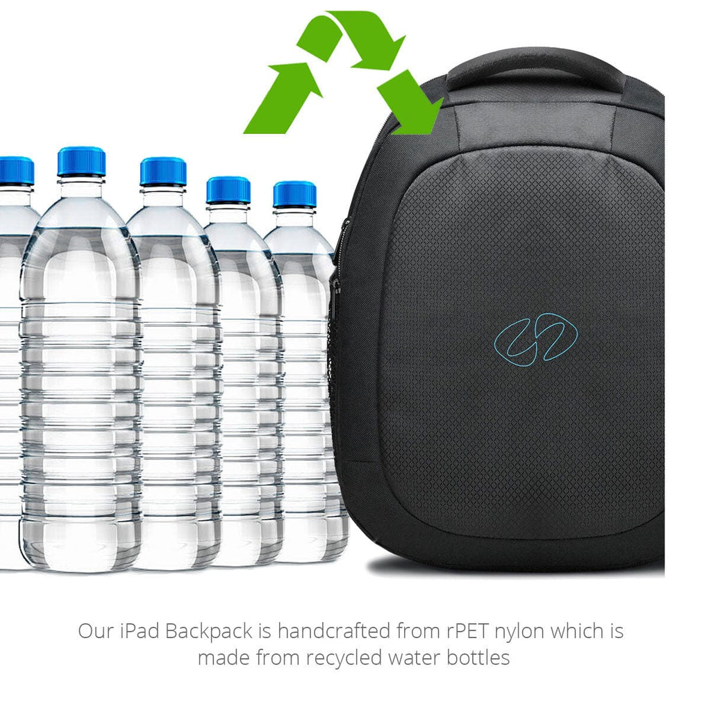 The MacCase iPad Backpack is crafted from rPET nylon which is made from recycled plastic bottles