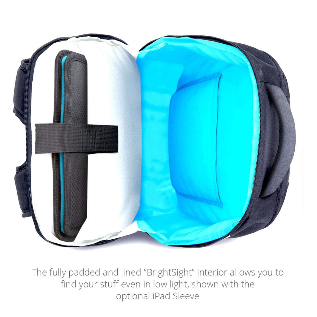 Open view of the iPad Backpack shown with the optional Sleeve