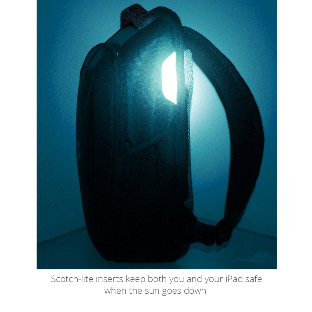 The reflective inserts of the MacCase iPad Backpack keep you safe at night