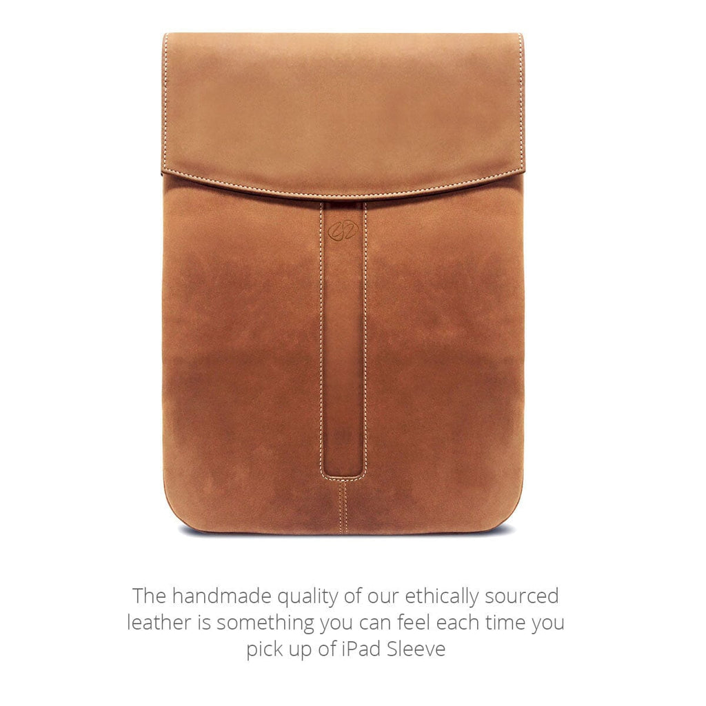 Front view of the 13 iPad Pro sleeve shown in full-grain Vintage brown