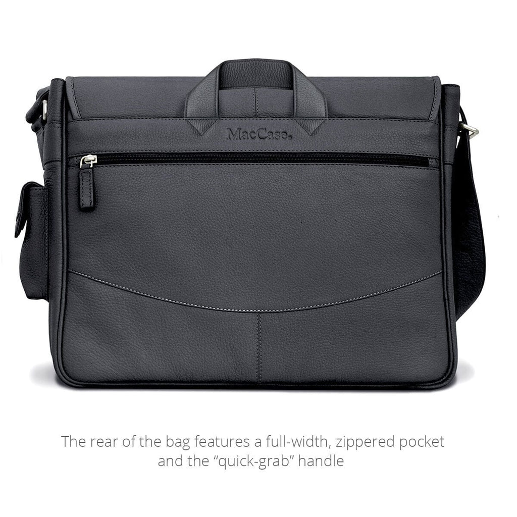 Rear view of the MacCase Premium Leather iPad Messenger Bag