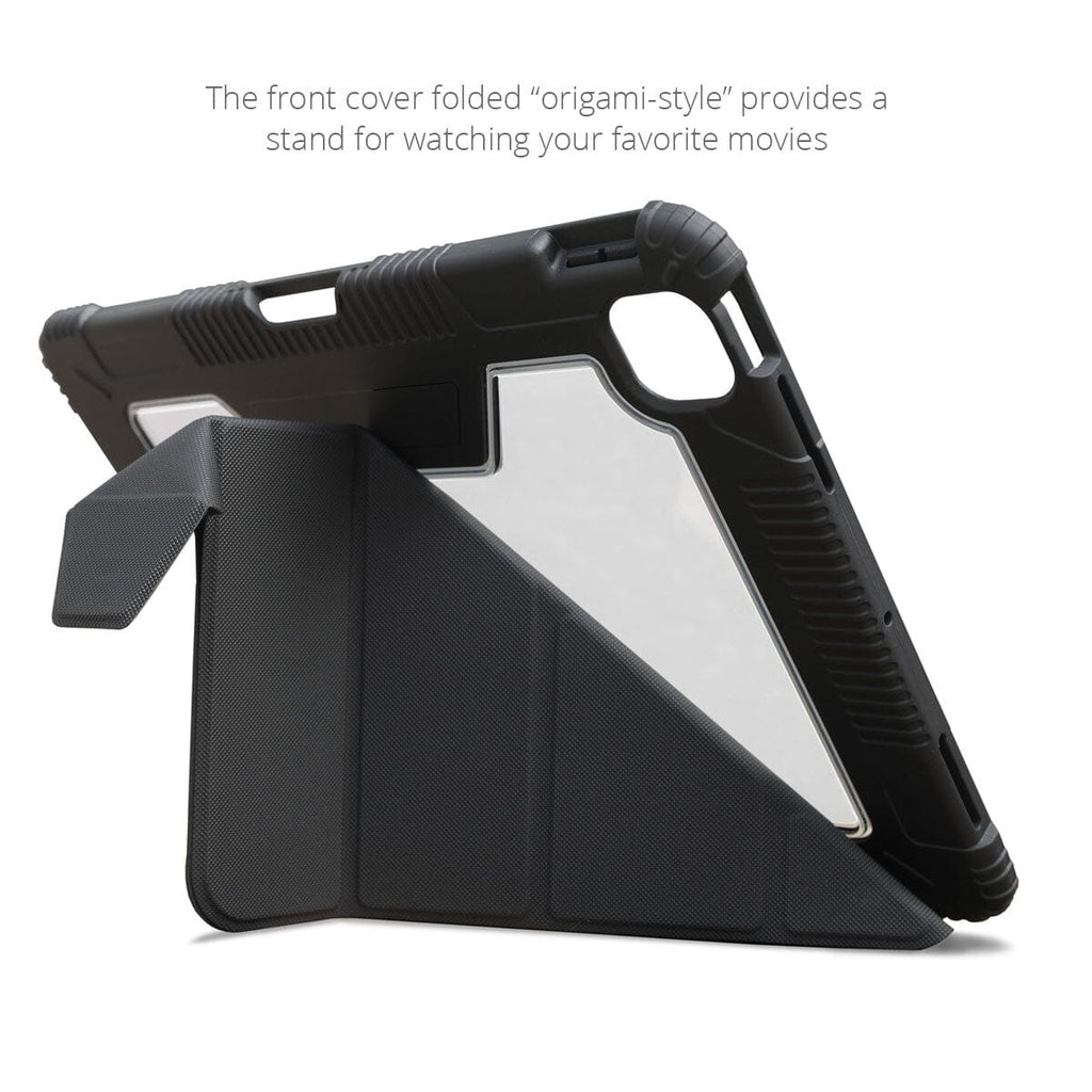 The MacCase Rugged 13 iPad Pro case set up for watching movies