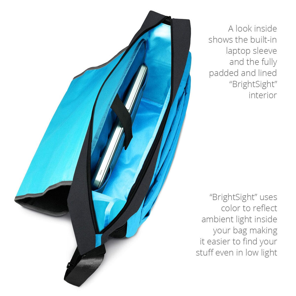 Top quarter view of the MacCase Messenger Bag with laptop