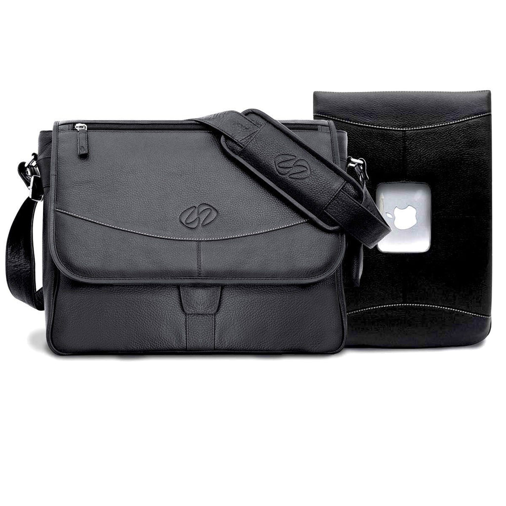 I-pad Bag Black Leather Cross Body I-pad Bag Shoulder Bag 